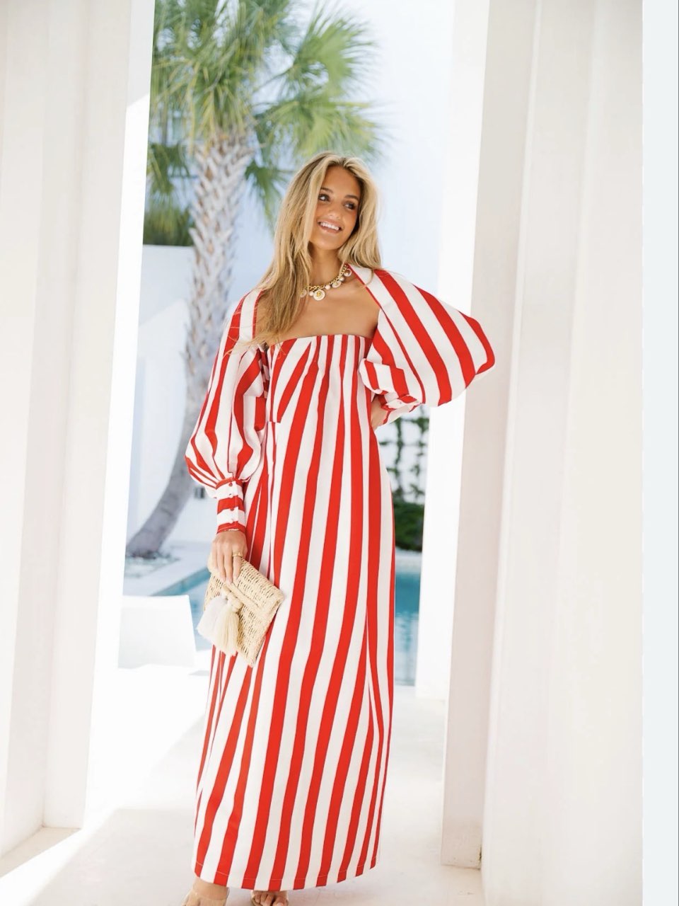 Red and White Striped Maxi Dress