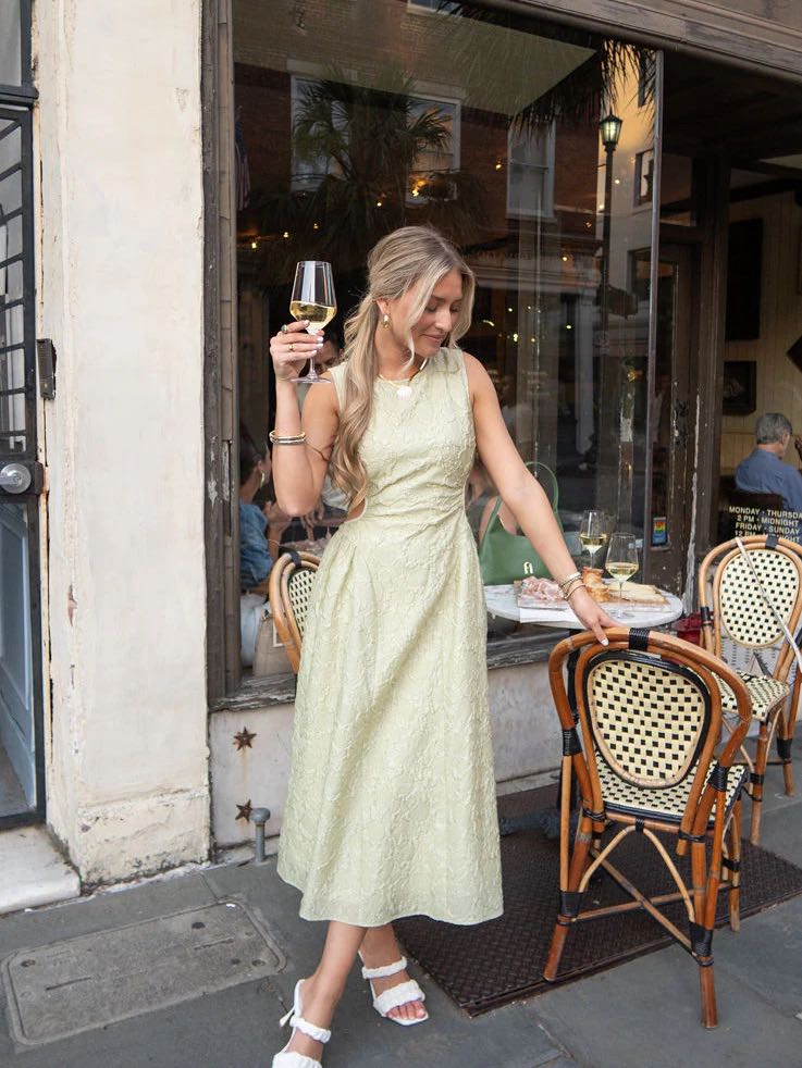 Light Green Side Cutout Midi Dress