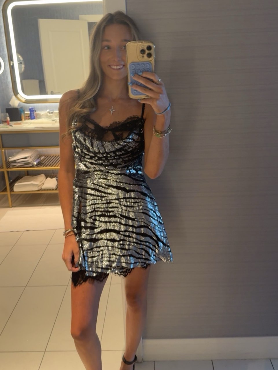 Metallic Tiger Print Slip Mini Dress