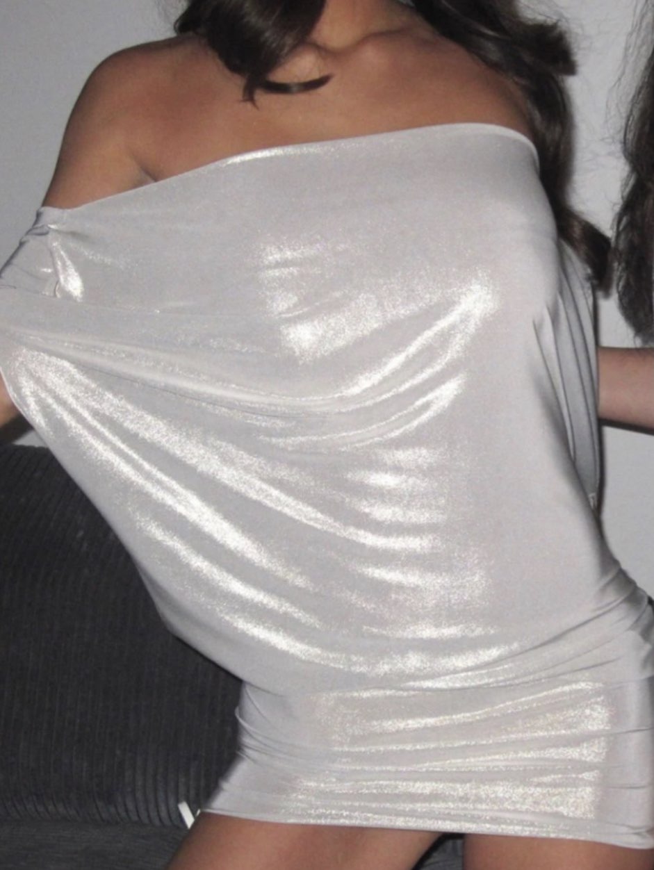 Silver Shimmer Off-Shoulder Mini Dress