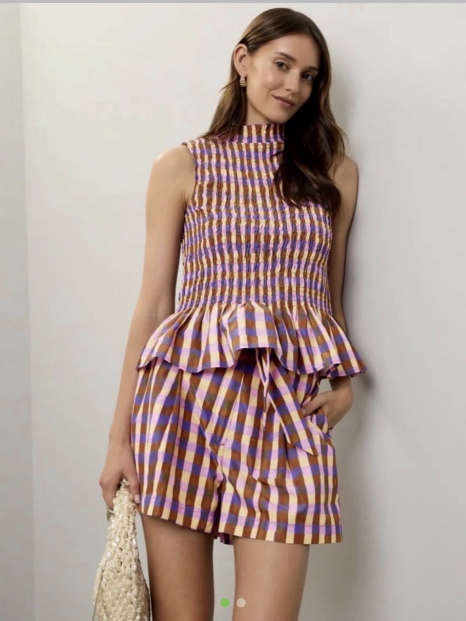 Gingham Smocked Peplum Top and Shorts Set
