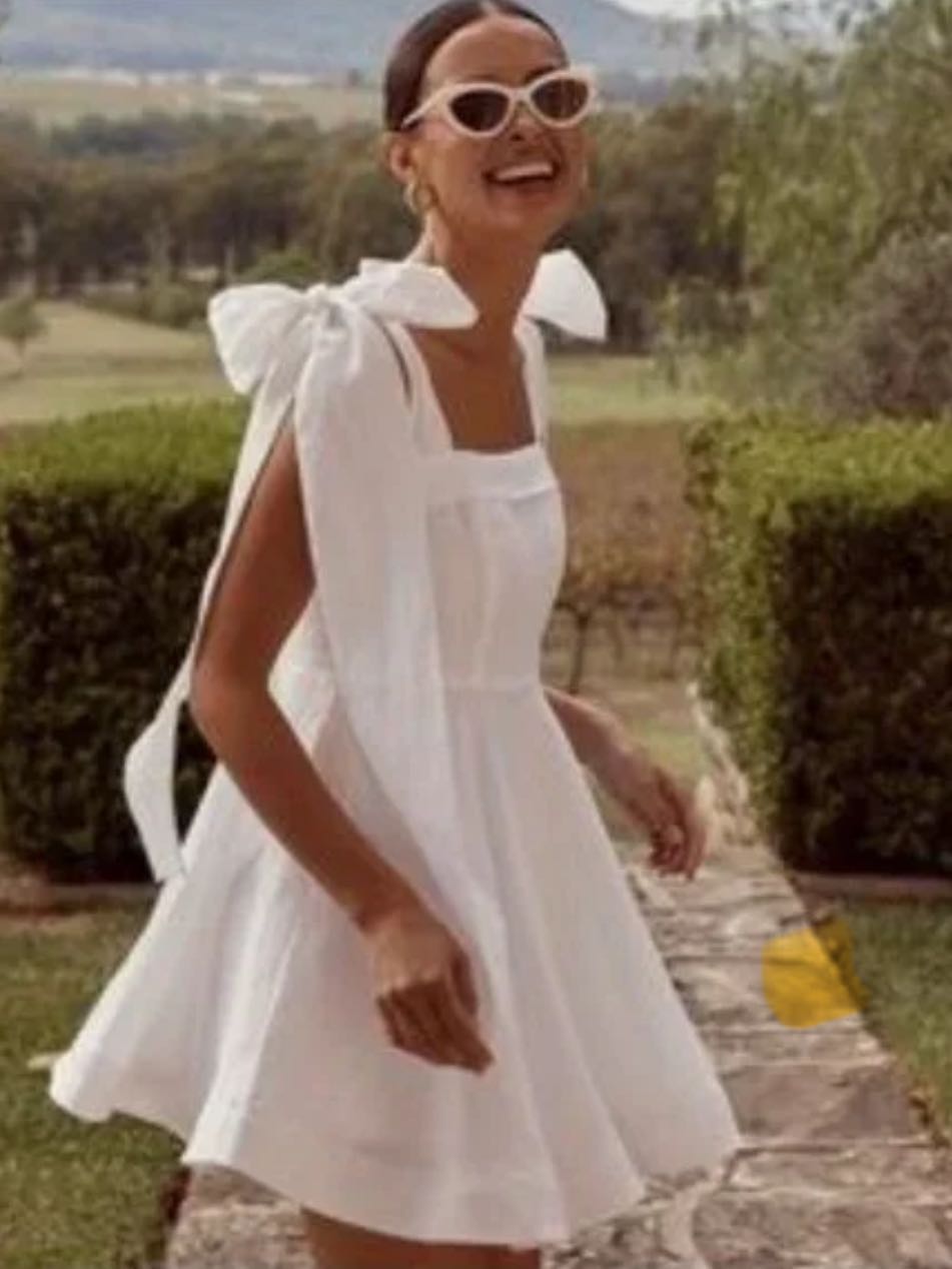 Aisle White Linen Bow Mini Dress