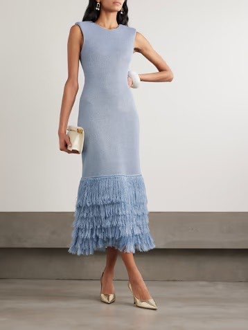 Fringed Knit Midi Dress