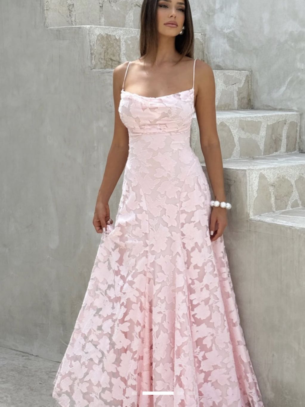 Pink Floral Lace Maxi Dress