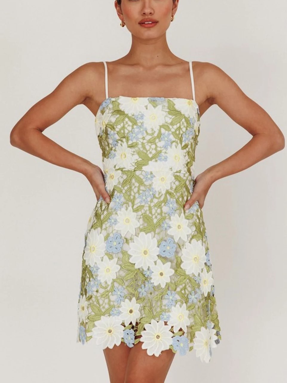 SLEEVELESS FLORAL EMBROIDERED MINI DRESS