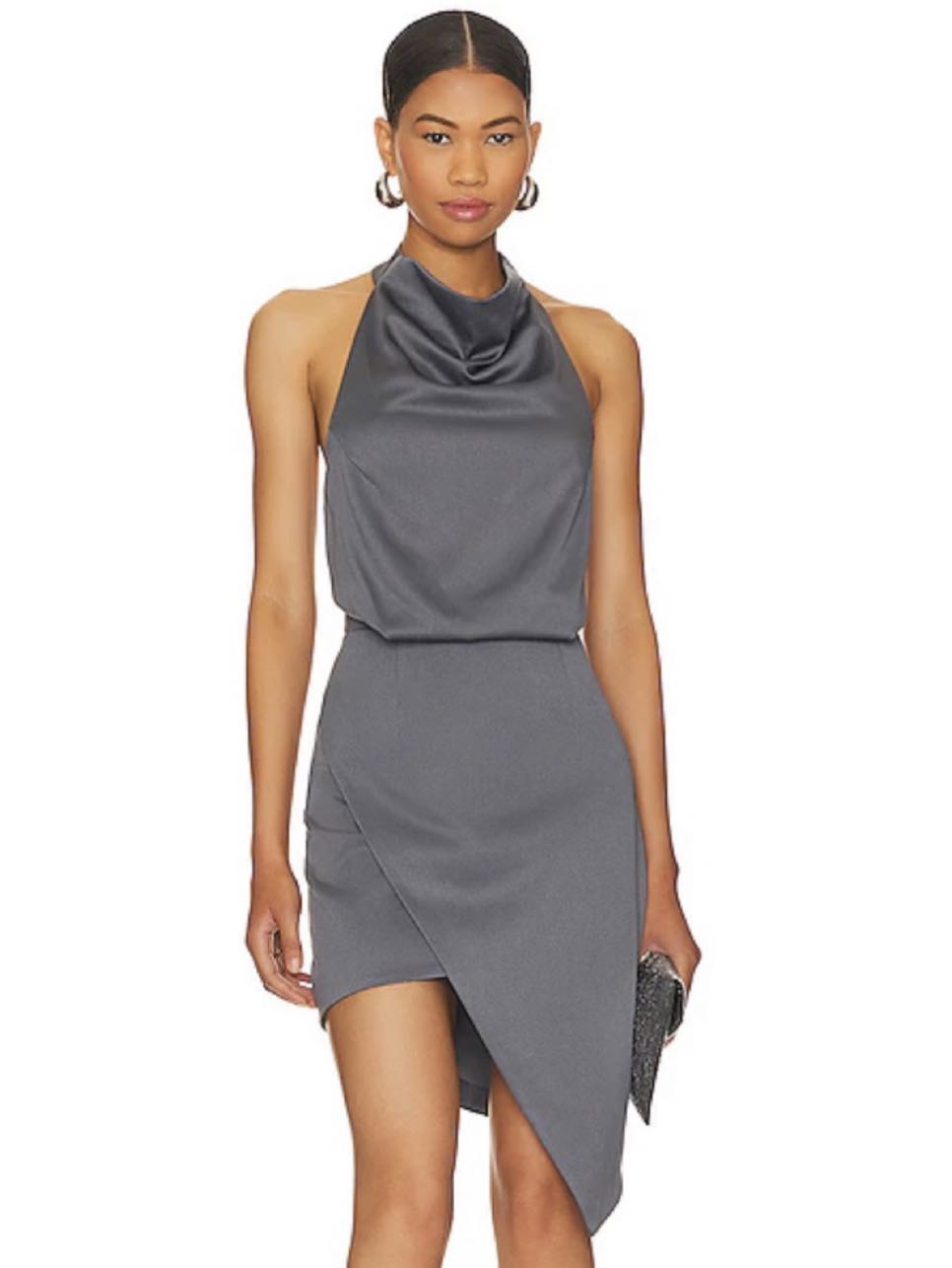 Gray Asymmetrical Halter Dress