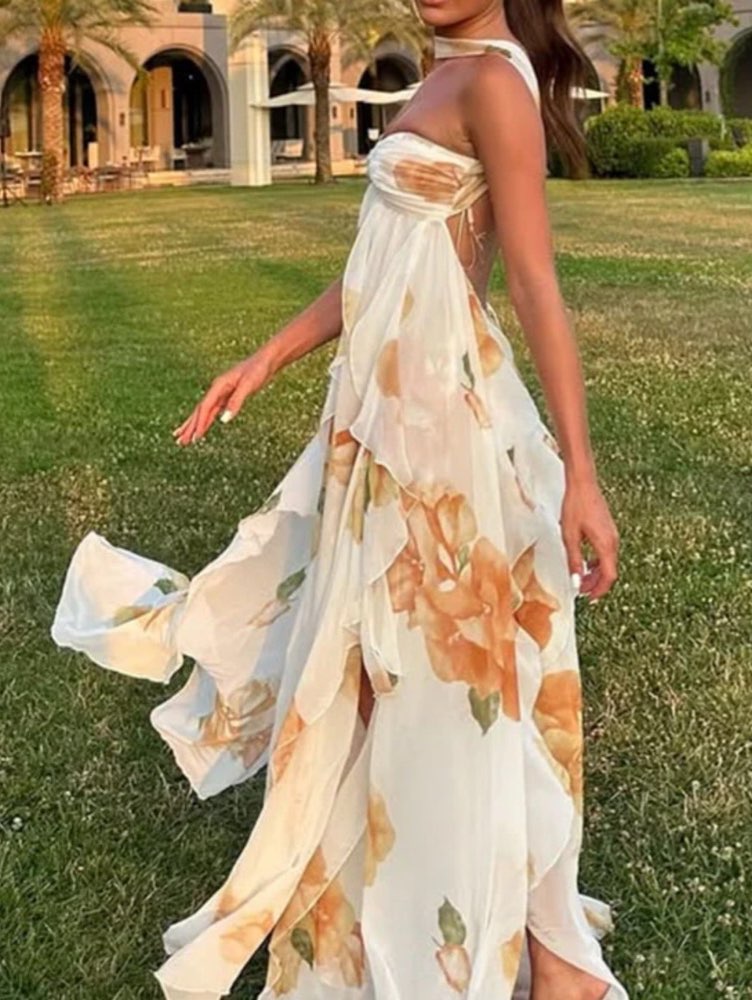 Flowy Floral Halter Maxi Dress