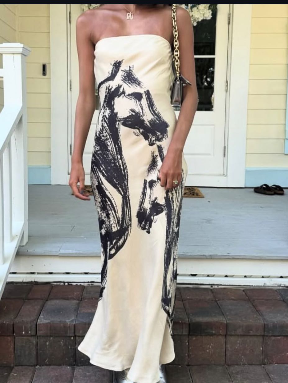 Anthropologie strapless silk horse dress