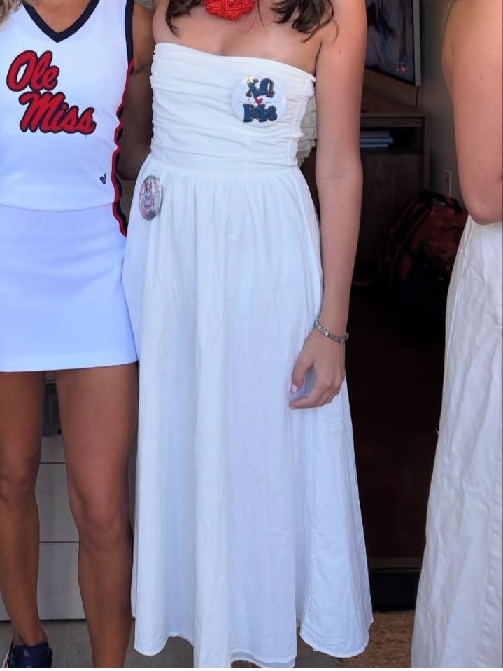 white strapless maxi dress