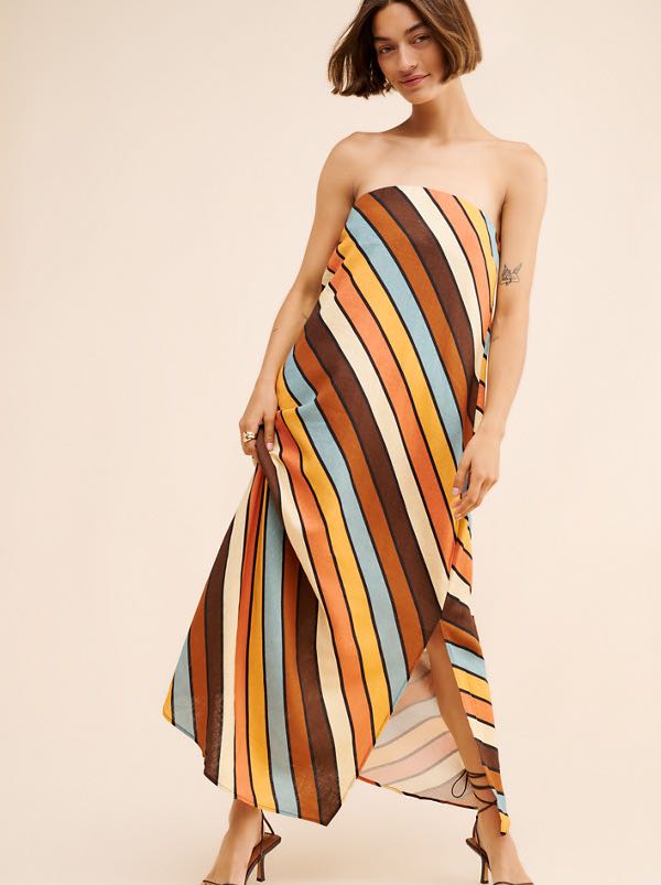 Striped Strapless Maxi Dress