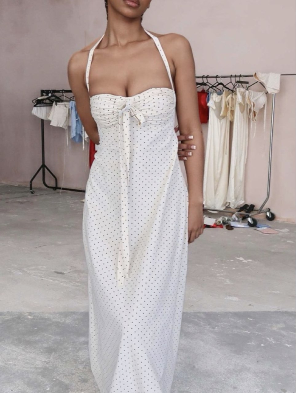 White Polka Dot Halter Dress