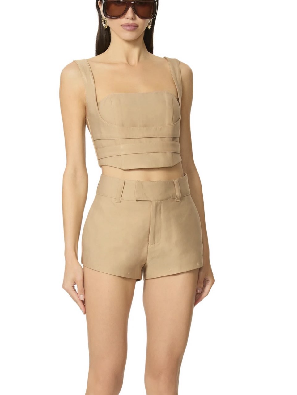 Tan Structured Crop Top and Shorts Set