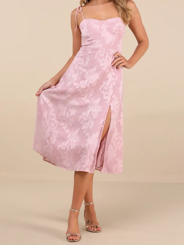 Pink Floral Jacquard Midi Dress