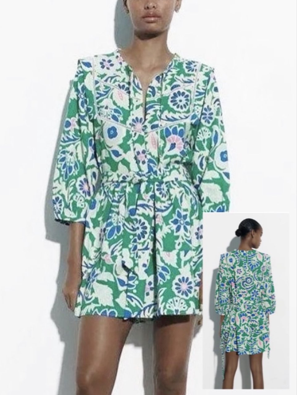 Green Floral Print Mini Dress