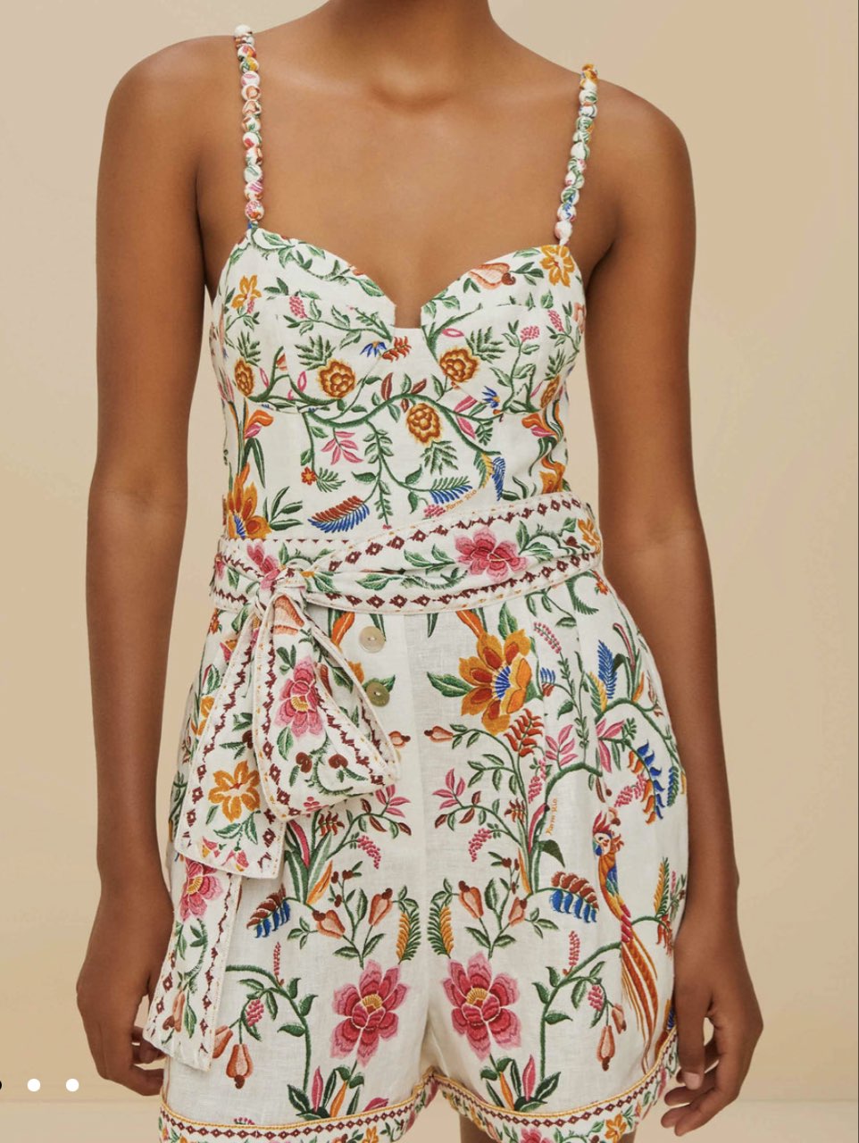 Embroidered Floral & Bird Romper