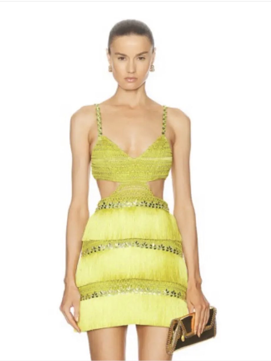 Lime Green Embellished Cutout Mini Dress