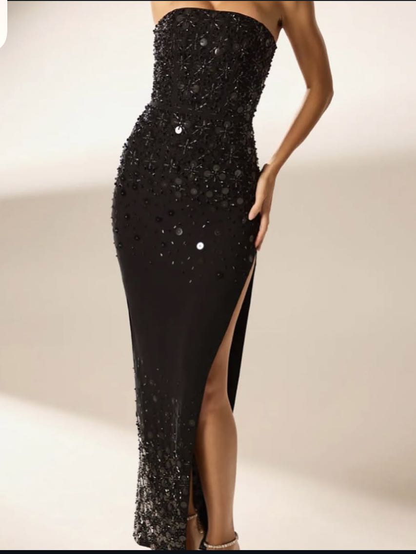 OH POLLY black sequin maxi dress