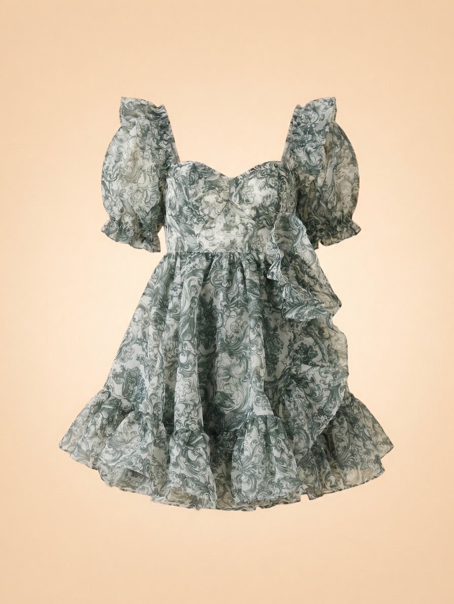 Sage Green Ruffle Mini Dress
