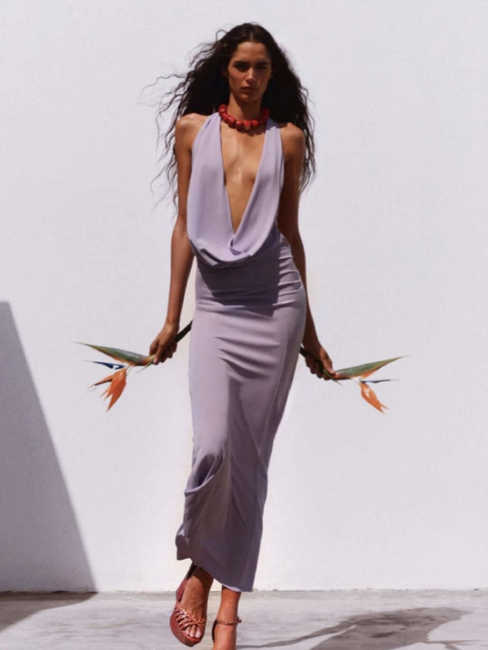 Lavender Plunge Halter Maxi Dress