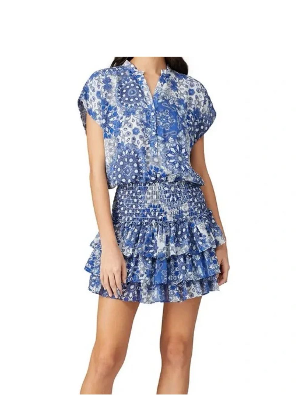 Blue Printed Mini Dress