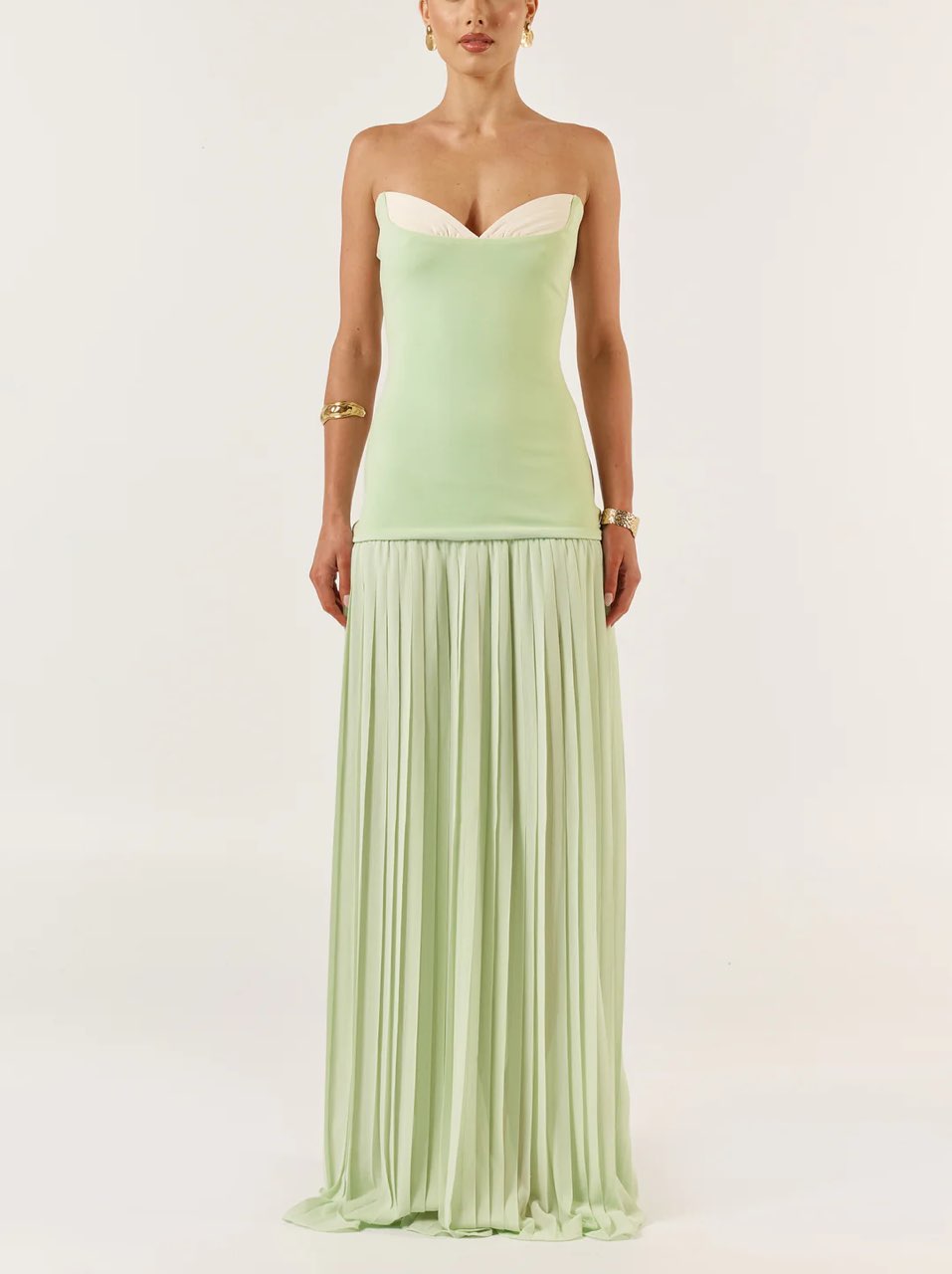Light Sage Pleated Nicolette Maxi Dress