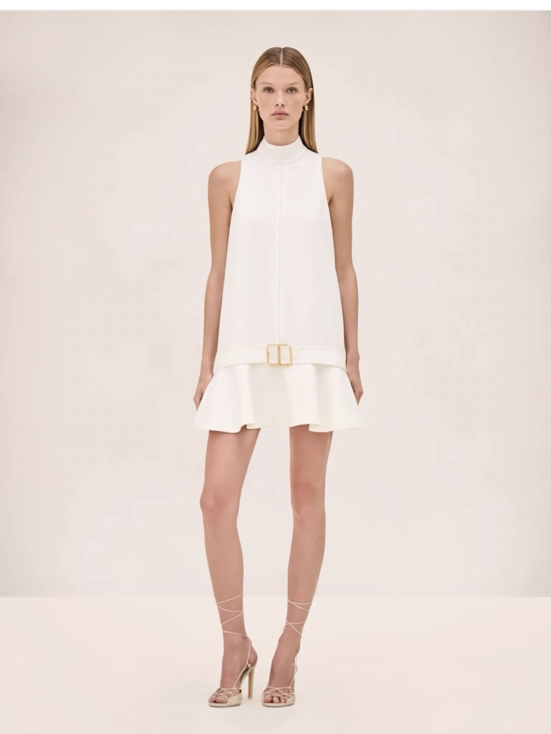 White Sleeveless Mini Dress with Belt