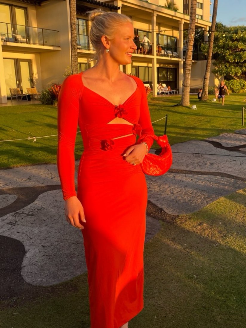Orange Cut-Out Maxi Dress with Floral Appliques