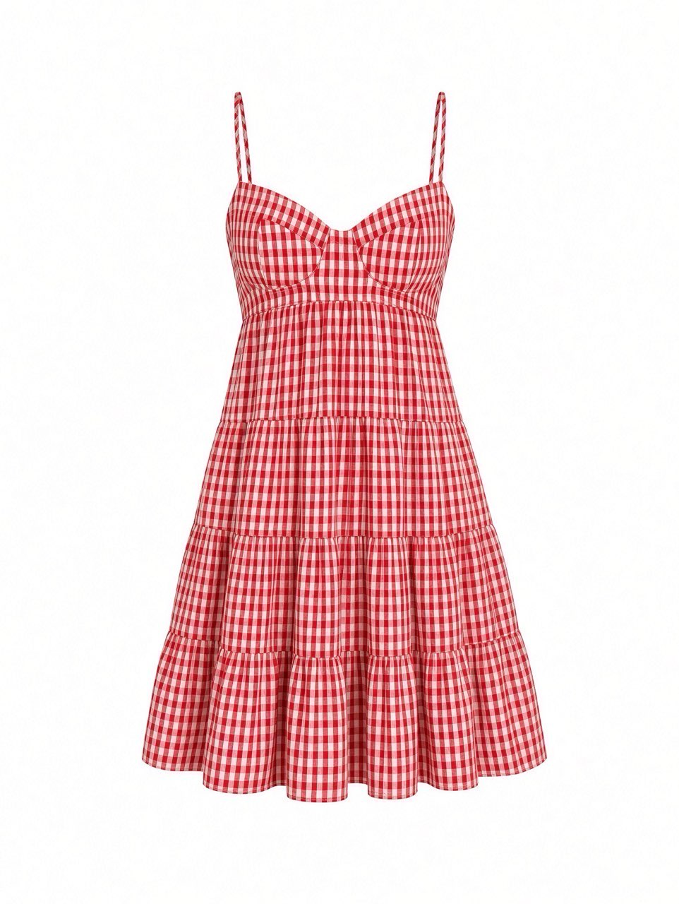 Red Gingham Tiered Mini Dress