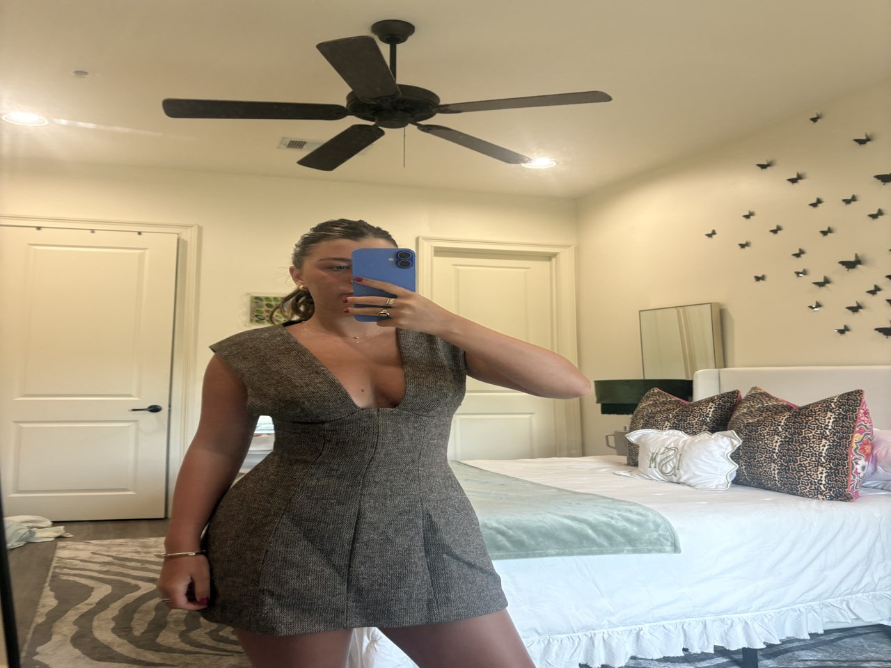Textured Deep V-Neck Mini Dress
