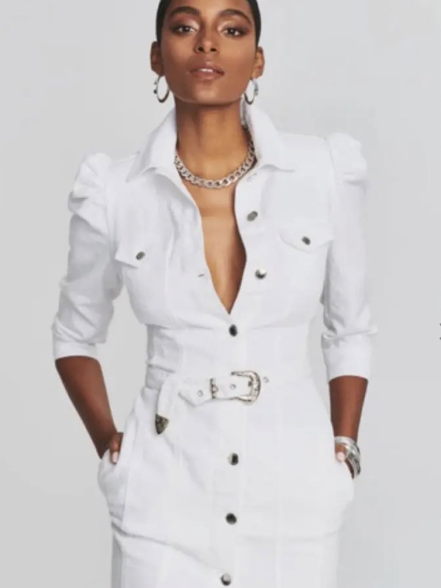 White Belted Denim Mini Dress