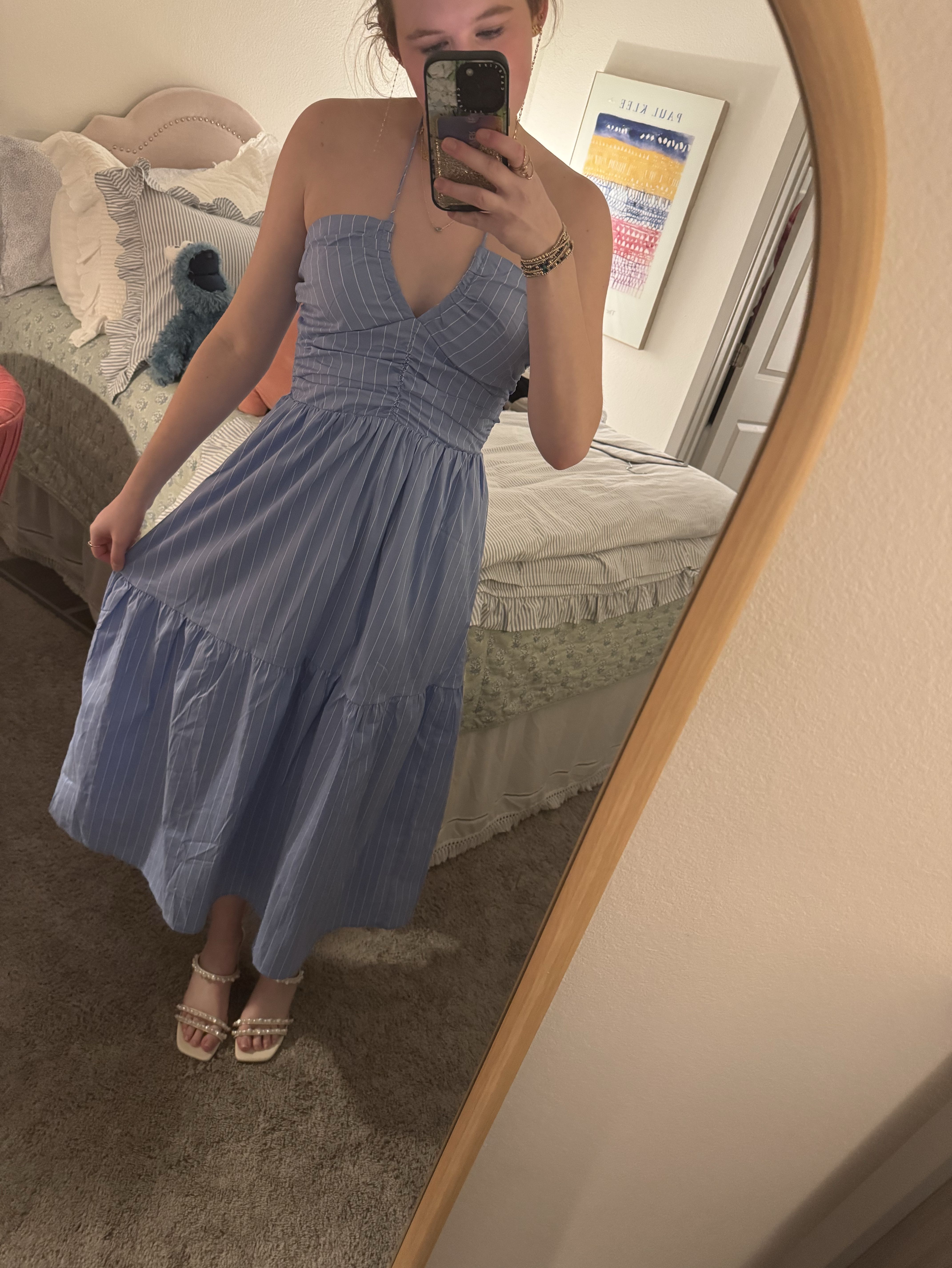 Blue pin stripe maxi dress