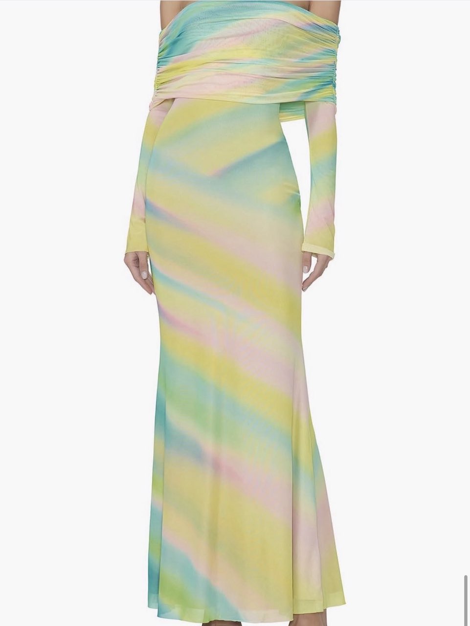 Pastel Tie-Dye Off-Shoulder Maxi Dress