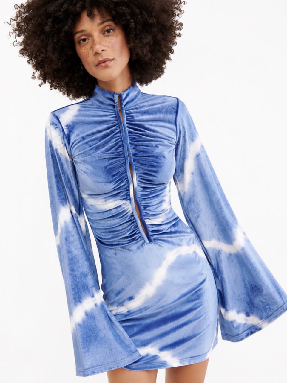 Blue Tie-Dye Velvet Mini Dress