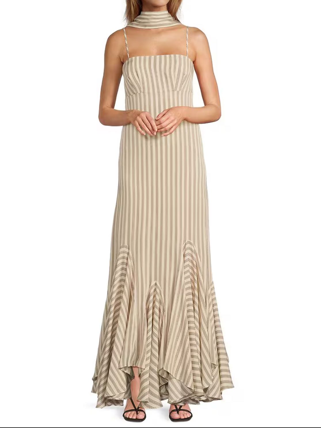 x M.G. Style Mallie Detached Scarf Square Neck Sleeveless Asymmetrical Hem Mermaid Dress