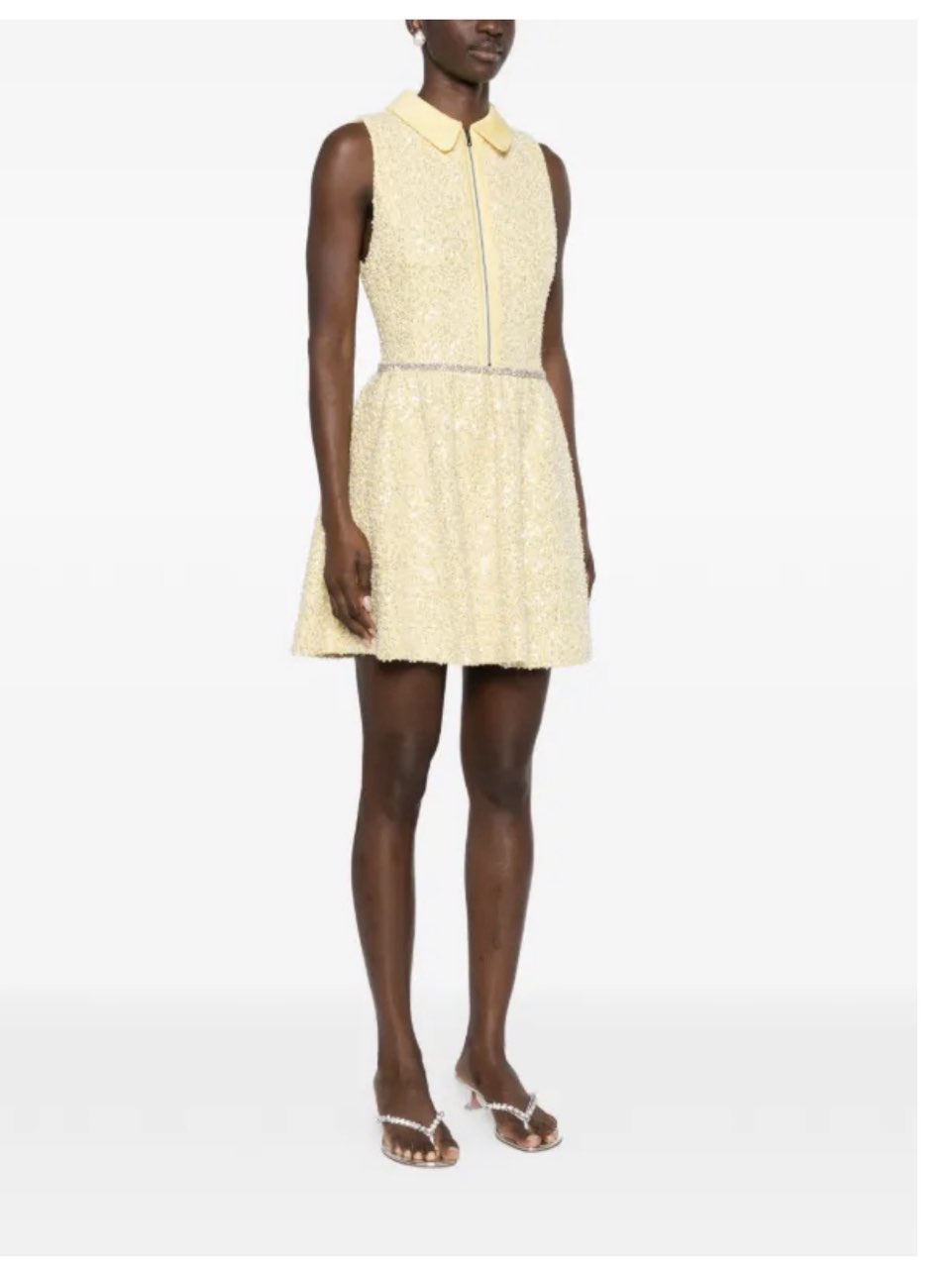 Yellow Sequin Collared Mini Dress