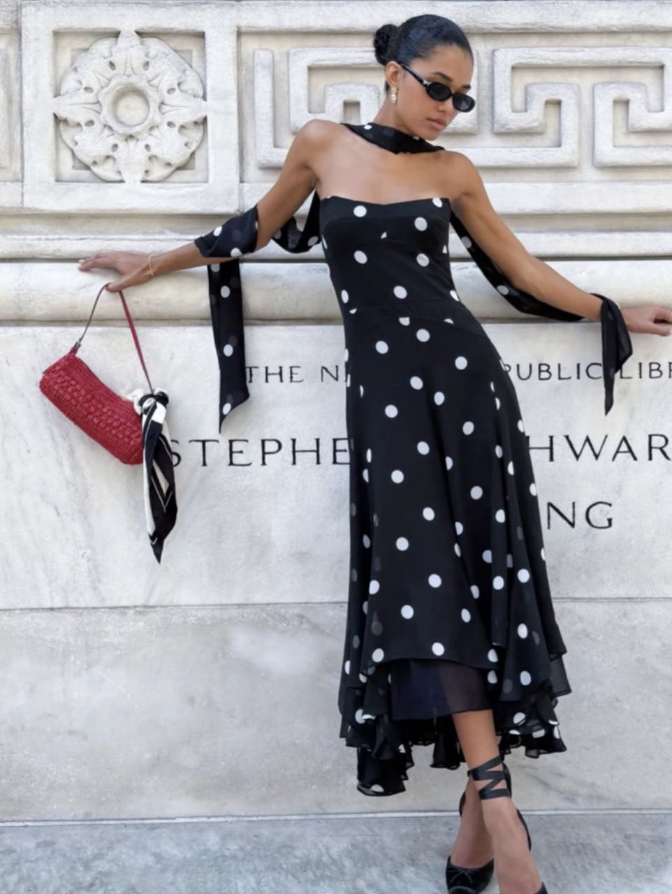 Black Polka Dot Strapless Dress