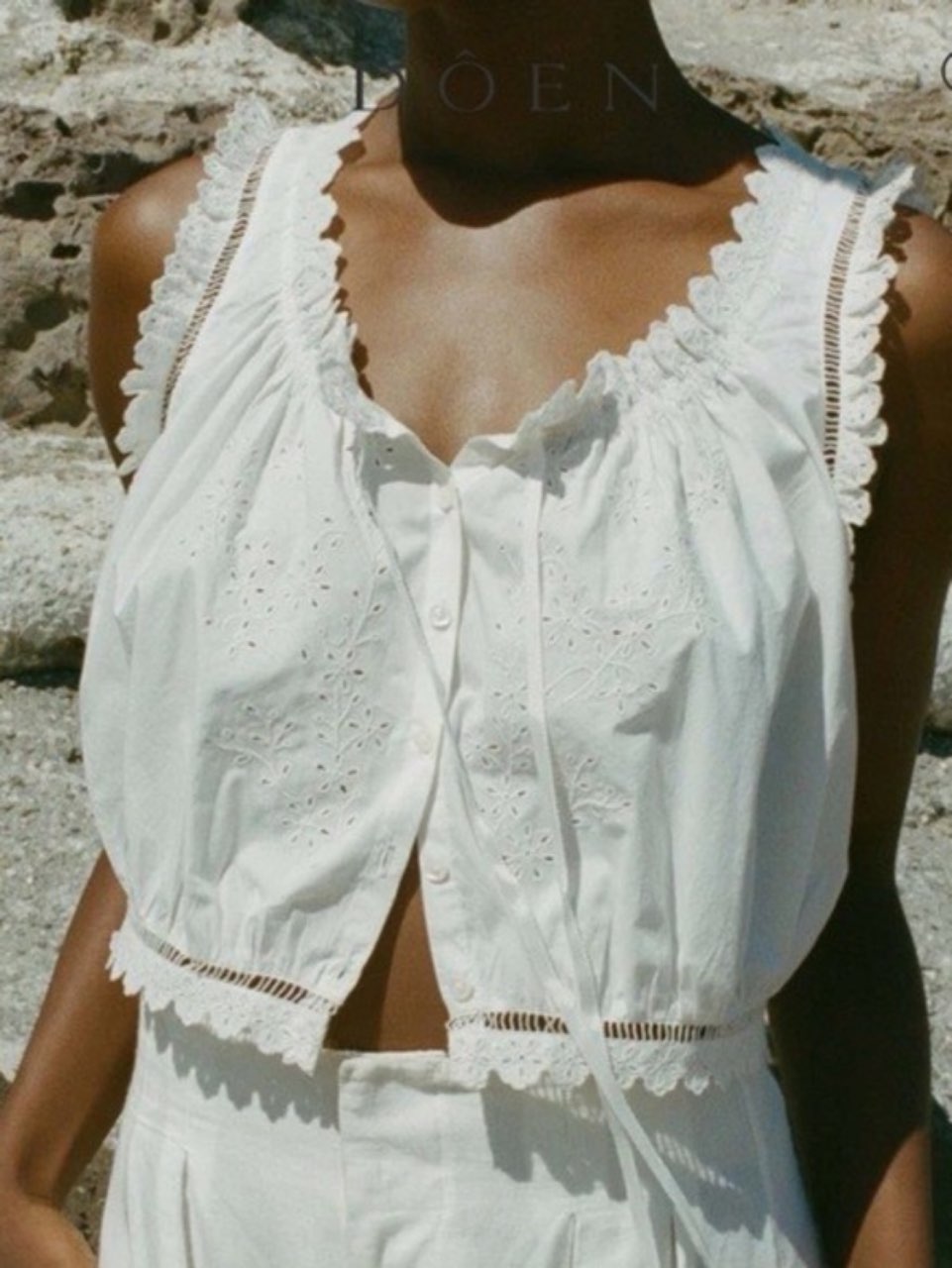 White Eyelet Ruffle Crop Top