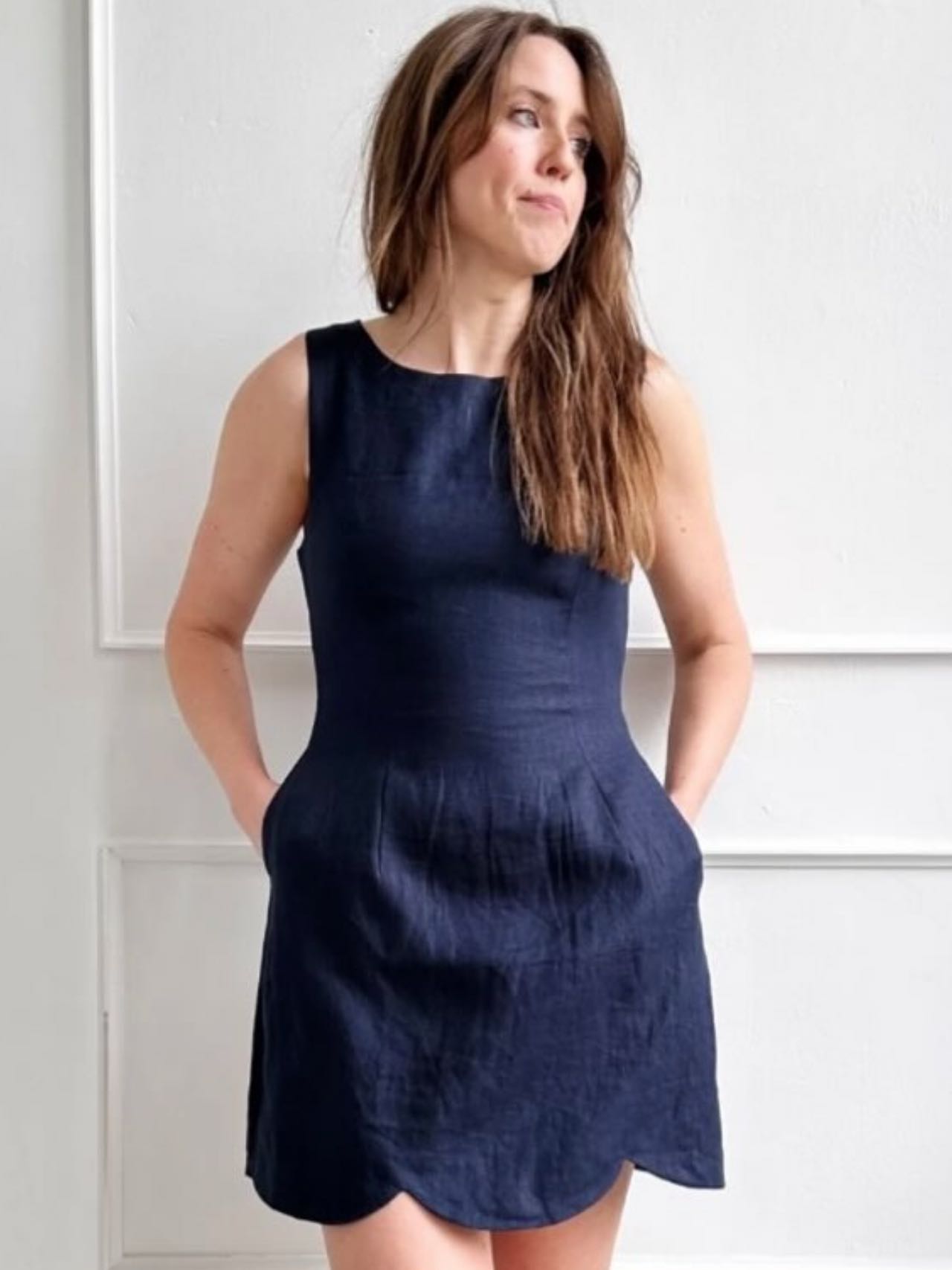 Linen Scalloped Hem Dress