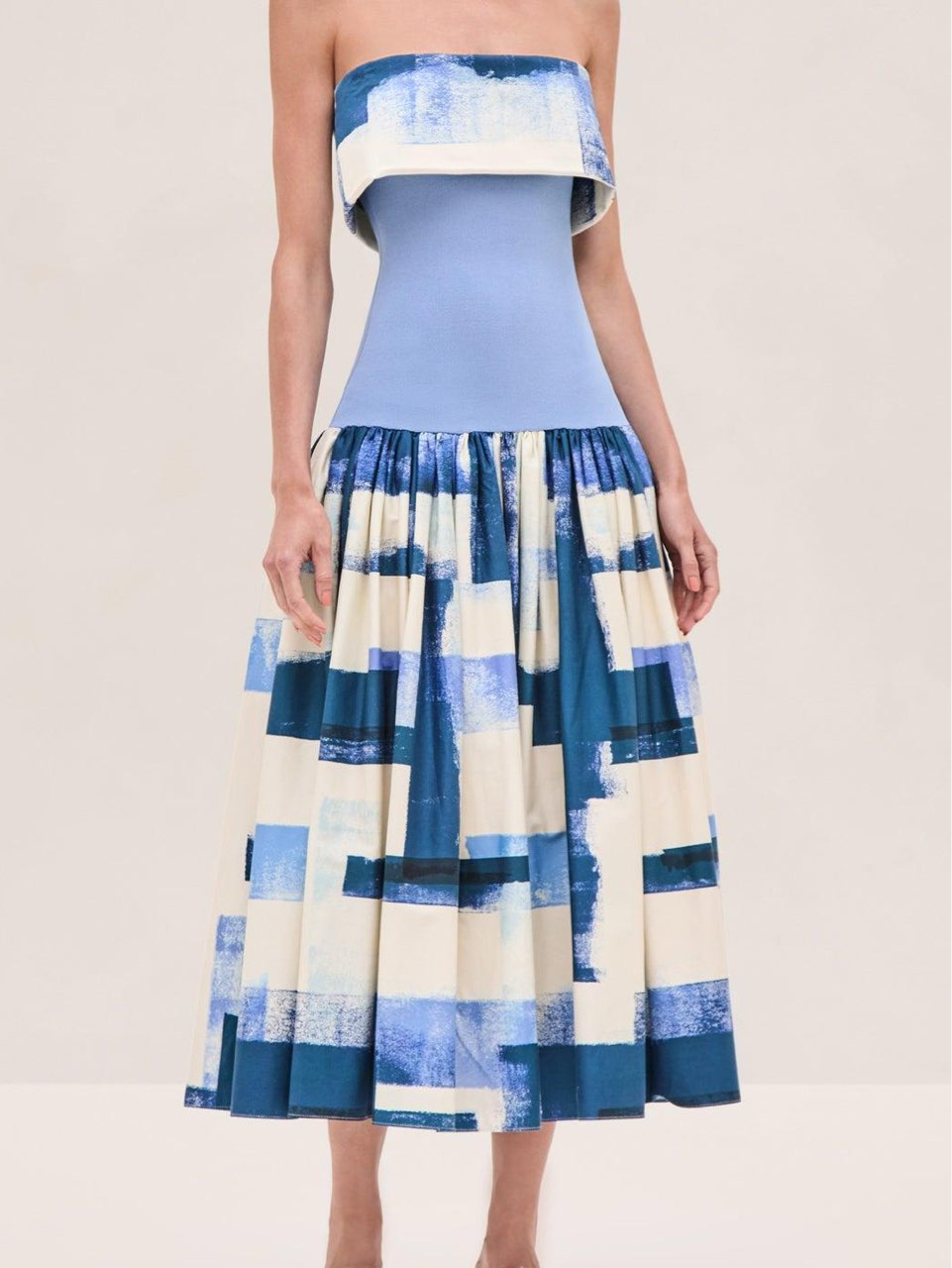 Alexis Robia Tube Midi Dress in Blue Brushstroke
