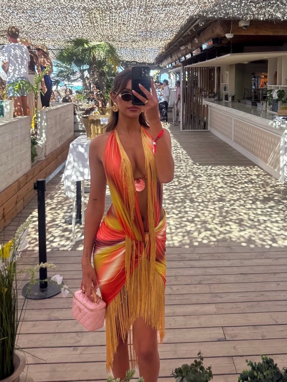 Fringed Halter Tie-Dye Beach Cover-Up