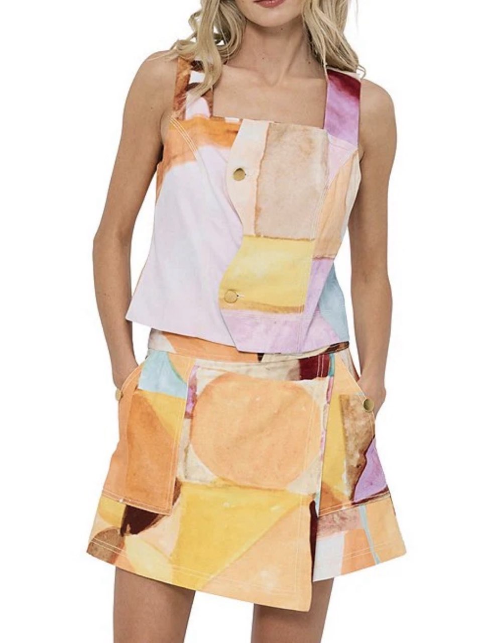 Ciebon Abstract Patchwork Print Top and Shorts Set