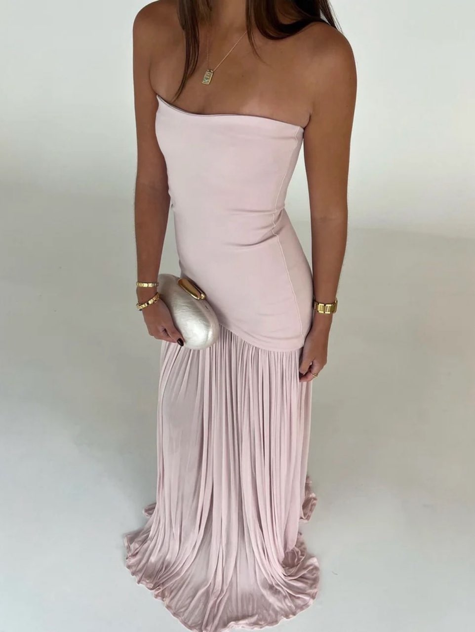 Blush Pink Strapless Pleated Gown