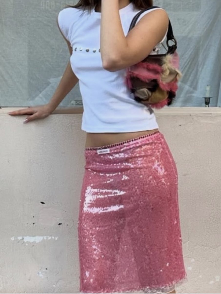 Pink Sequin Midi Skirt