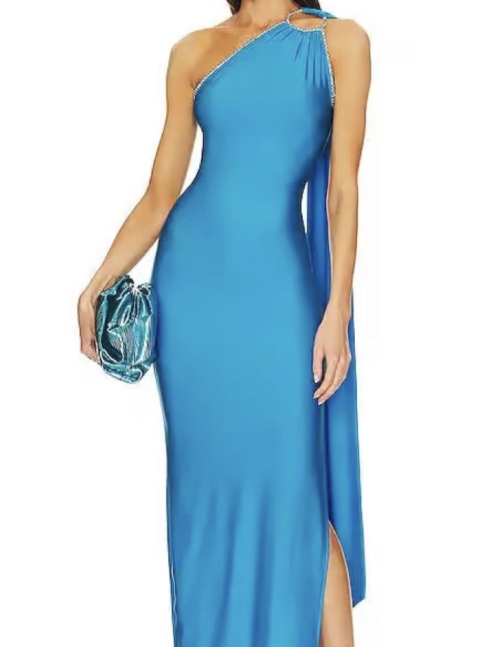 Blue One-Shoulder Evening Gown