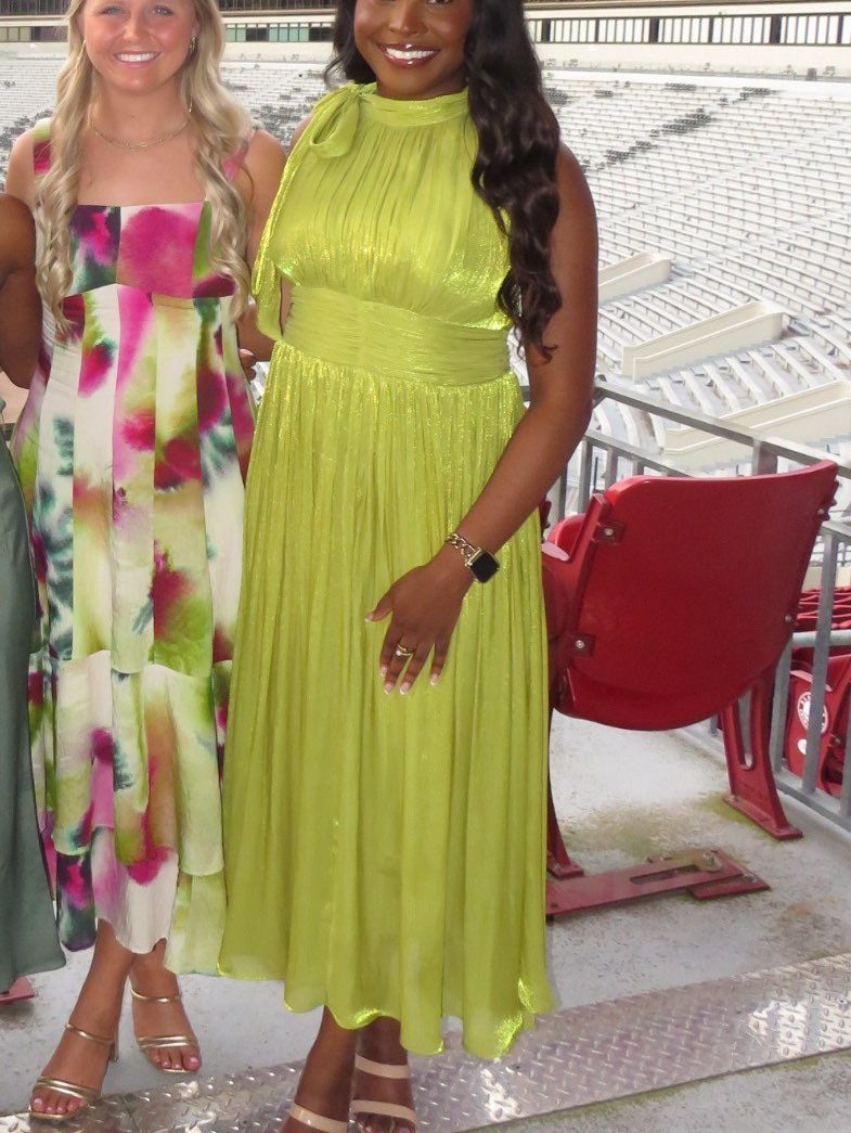 Lime Green Pleated Midi Dress