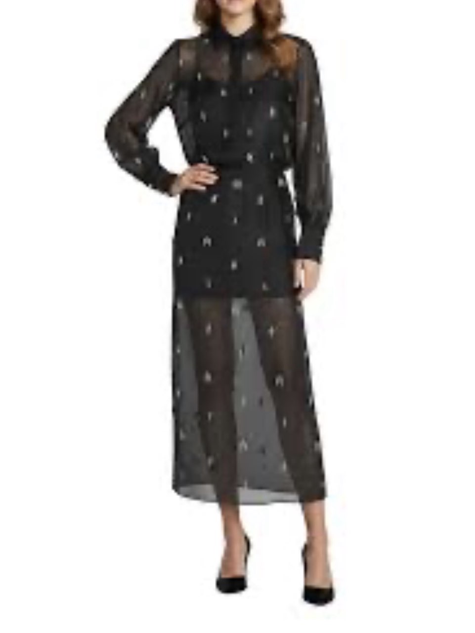 Black Sheer Embellished Midi Dress