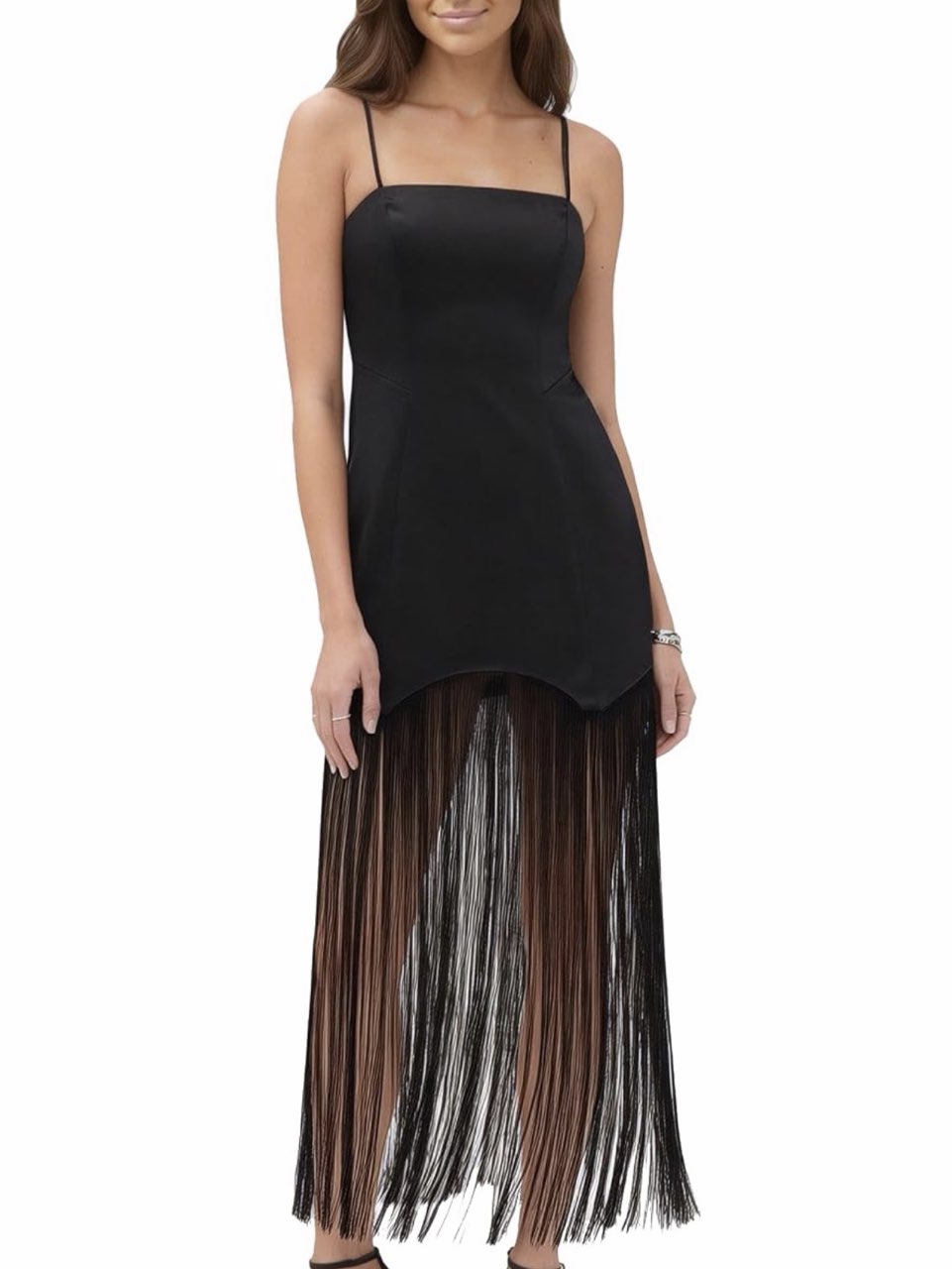 Black maxi fringe dress
