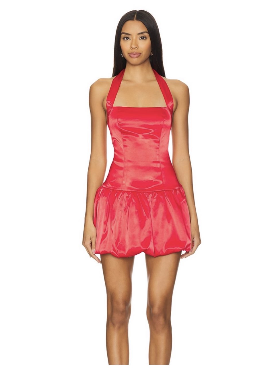 Red Satin Halter Mini Dress