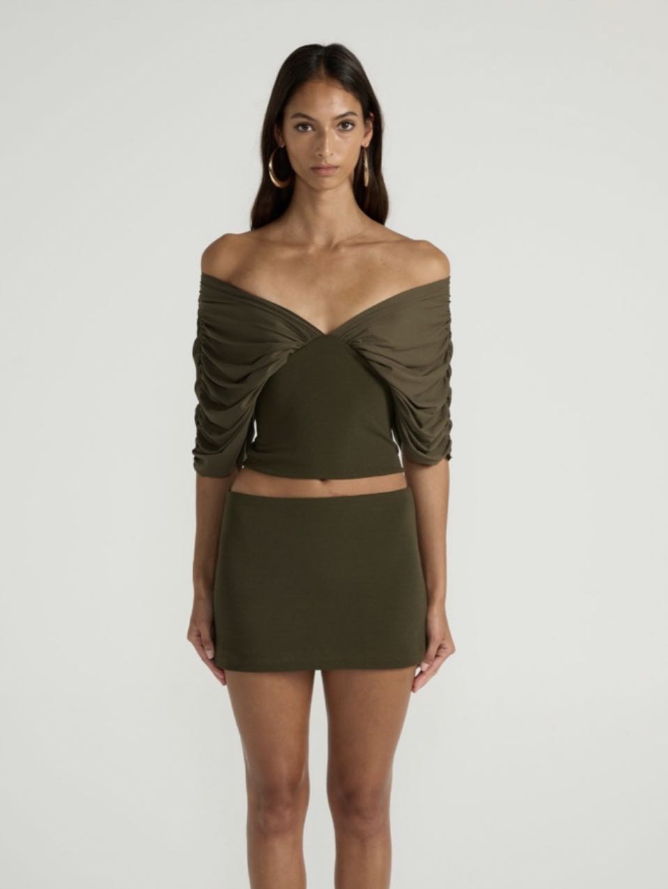 Olive Green Off-Shoulder Crop Top
