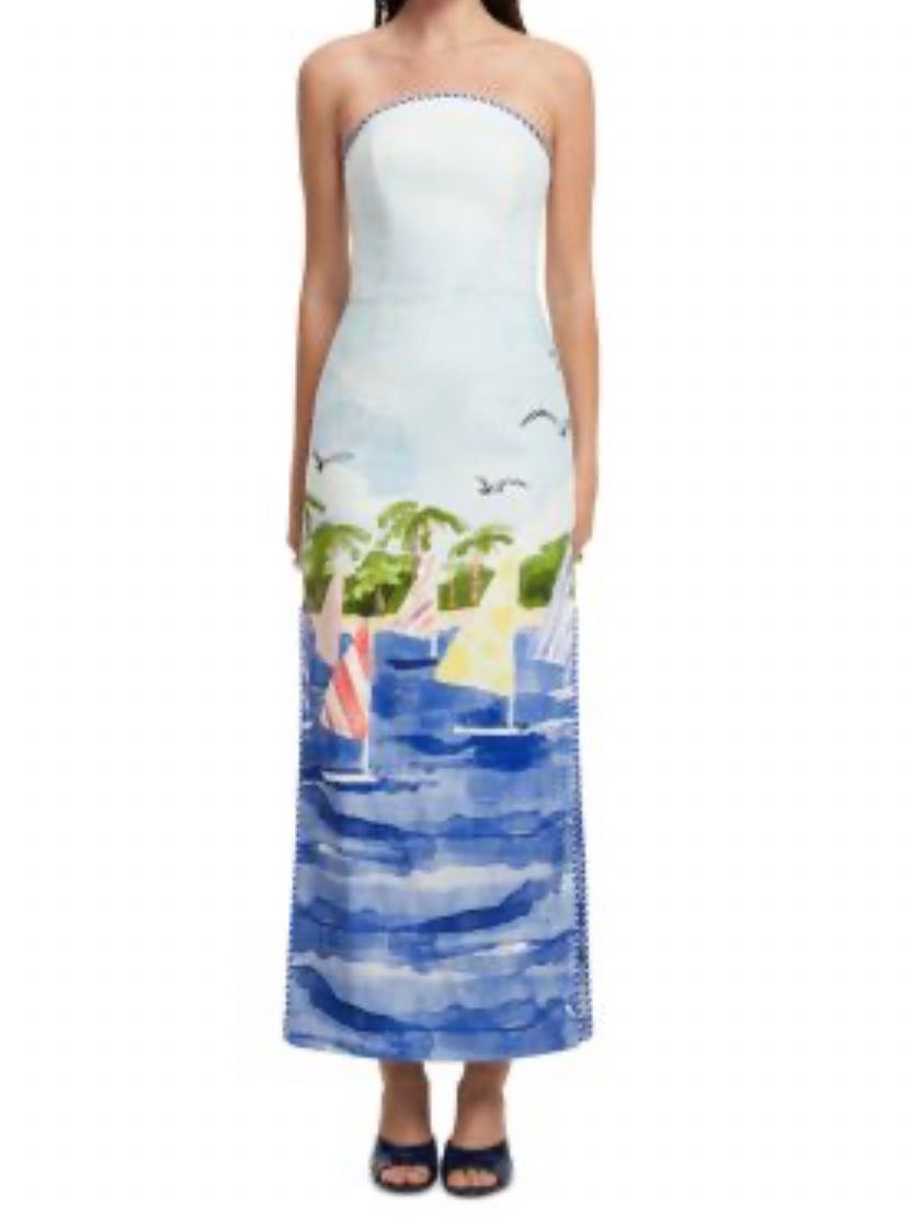 Strapless Sailboat Print Maxi Dress